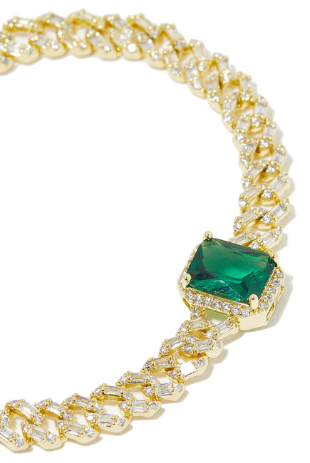 Pave Curb Chain Bracelet, Gold-Plated Brass, Emerald & Cubic Zirconia
